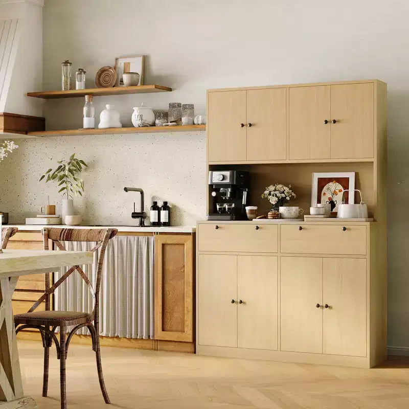 71H Modern Tall Kitchen Pantry Cabinet with Charging Station - White Finish, Drawers, Doors, Shelves & Countertop - Dining Room Food Storage Hutch