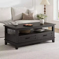 COZONY 47 Farmhouse Coffee Table with 2 Drawers & Open Shelf, Rustic Wood Rectangle Center Table for Living Room