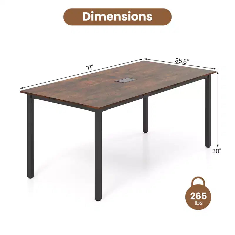 Costway 71 x 35.5 Large Office Table w/ Cable Grommet Sturdy Metal Legs for Boardroom