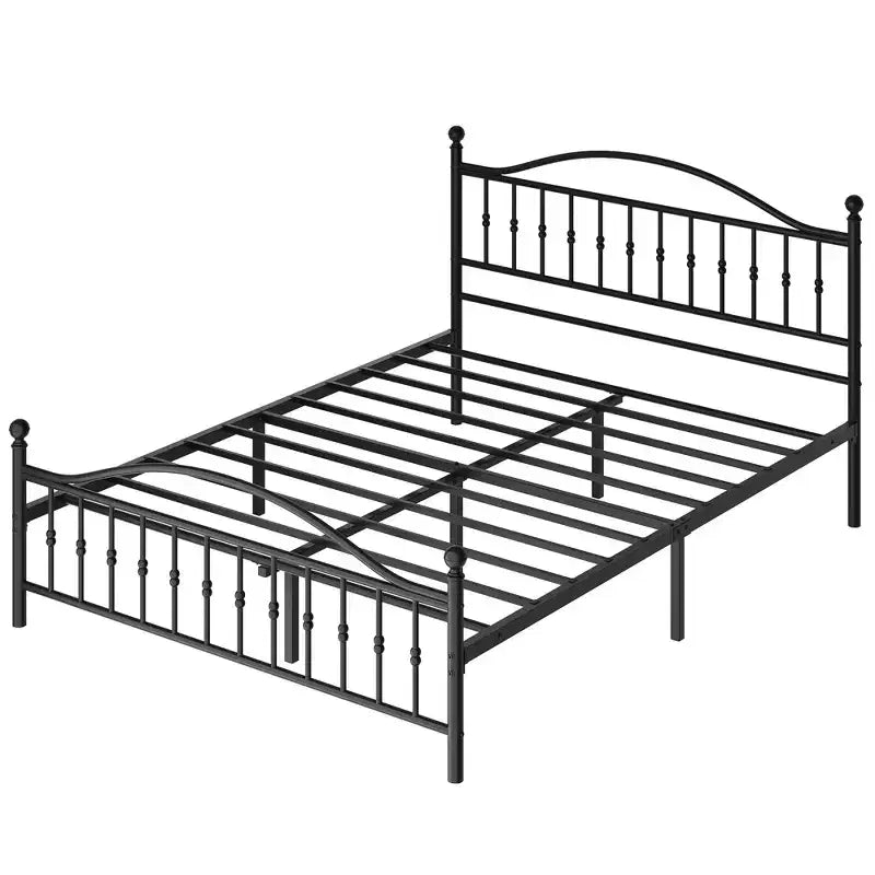 Metal Platform Bed Frame Queen Vintage Circular Headboard & Footboard, 12.6 Underbed Storage, Heavy Duty Black