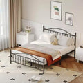 Metal Platform Bed Frame Queen Vintage Circular Headboard & Footboard, 12.6 Underbed Storage, Heavy Duty Black