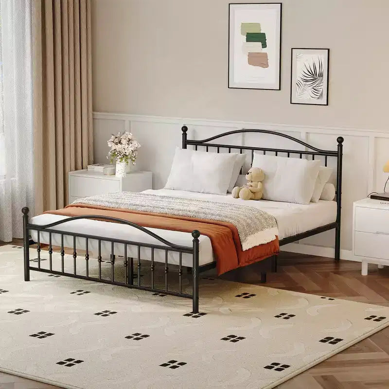 Metal Platform Bed Frame Queen Vintage Circular Headboard & Footboard, 12.6 Underbed Storage, Heavy Duty Black