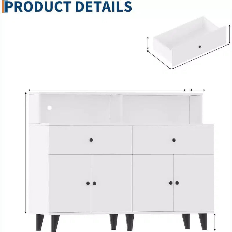 51 in Storage Cabinet, Wood Coffee Bar Station Table with Drawers and Adjustable Shelves, Freestanding Pantry Cabinet Cupboard Hutch