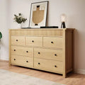 Acekool 7 Drawer Dresser, Fluted Wooden Storage Chest of Drawers Organizer for Bedroom, Living Room, Hallway, Natural Oak
