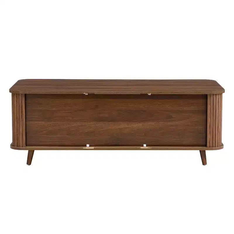Mid-Century Modern Coffee Table with Storage, Wood Center Table with Tambour Doors & Drawer - ModernLuxe
