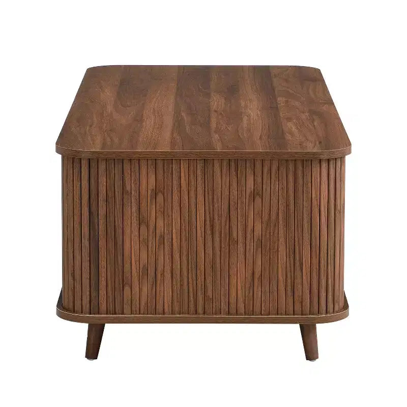 Mid-Century Modern Coffee Table with Storage, Wood Center Table with Tambour Doors & Drawer - ModernLuxe