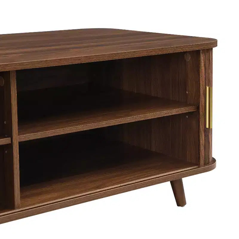 Mid-Century Modern Coffee Table with Storage, Wood Center Table with Tambour Doors & Drawer - ModernLuxe