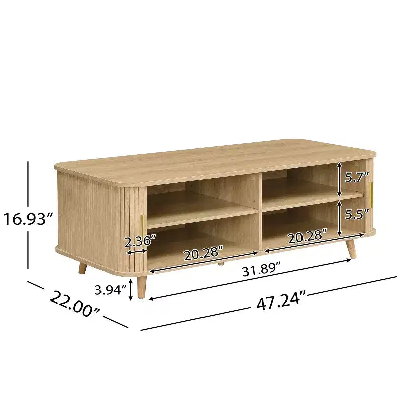 Mid-Century Modern Coffee Table with Storage, Wood Center Table with Tambour Doors & Drawer - ModernLuxe