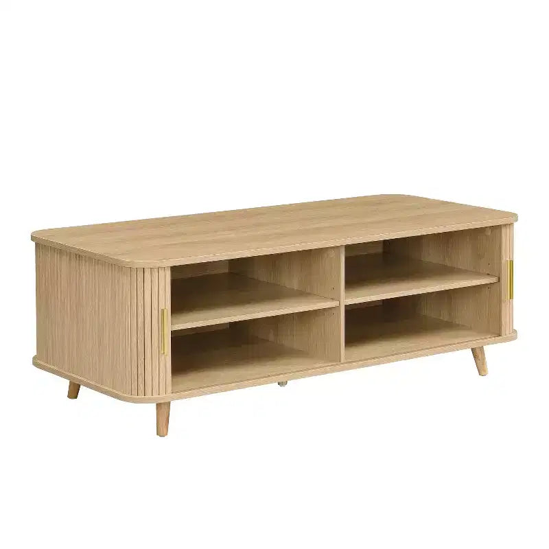 Mid-Century Modern Coffee Table with Storage, Wood Center Table with Tambour Doors & Drawer - ModernLuxe