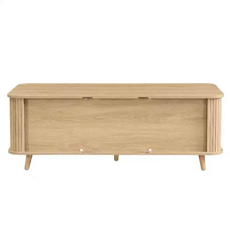 Mid-Century Modern Coffee Table with Storage, Wood Center Table with Tambour Doors & Drawer - ModernLuxe