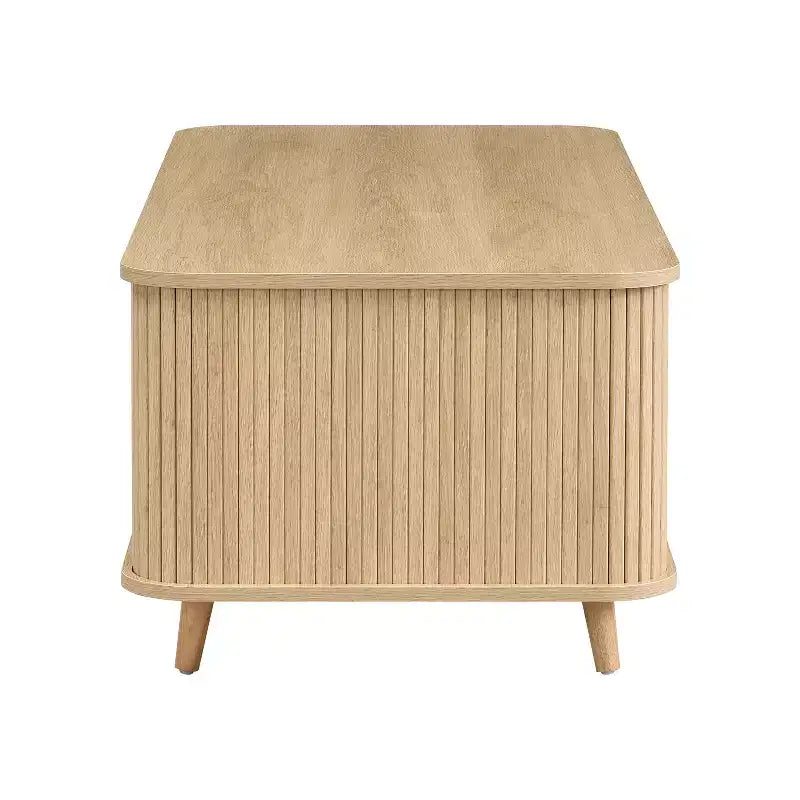 Mid-Century Modern Coffee Table with Storage, Wood Center Table with Tambour Doors & Drawer - ModernLuxe