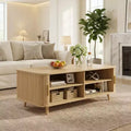 Mid-Century Modern Coffee Table with Storage, Wood Center Table with Tambour Doors & Drawer - ModernLuxe