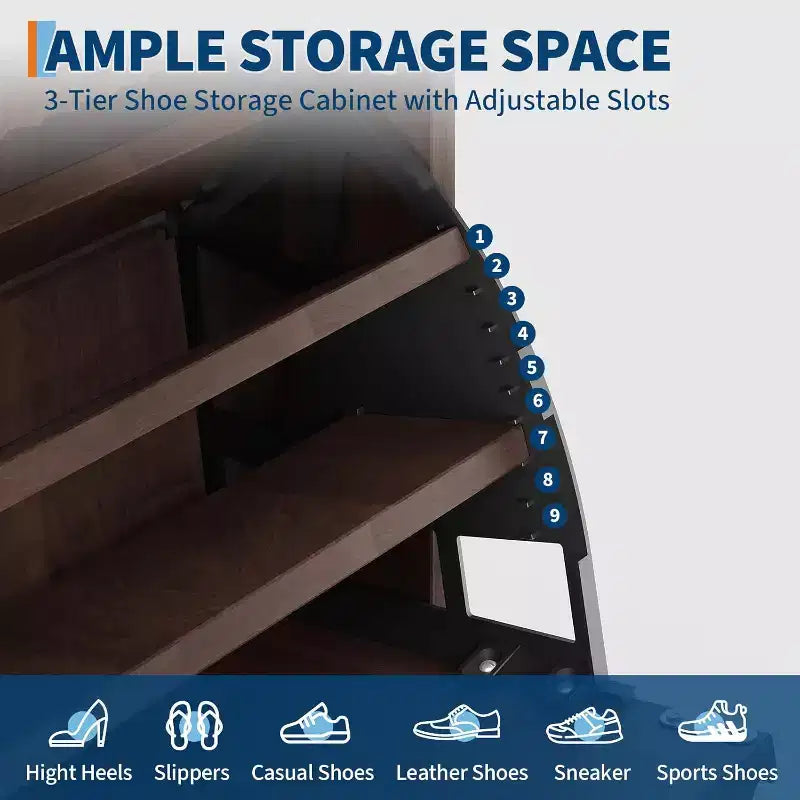 Acekool 48 Fluted Wood Shoe Cabinet with 2 Flip Drawers & Top Drawer Narrow Entryway Organizer for Hallway