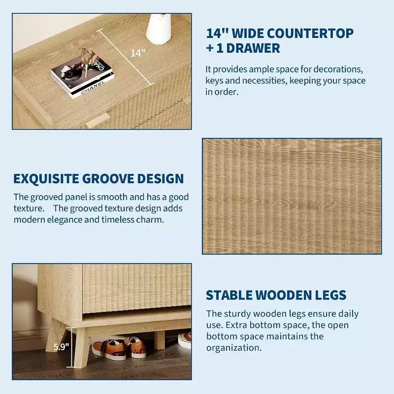 Acekool 48 Fluted Wood Shoe Cabinet with 2 Flip Drawers & Top Drawer Narrow Entryway Organizer for Hallway