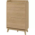 Acekool 48 Fluted Wood Shoe Cabinet with 2 Flip Drawers & Top Drawer Narrow Entryway Organizer for Hallway