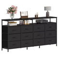Acekool Bedroom Living Room 63 Inch 12 Drawer Long Dresser TV Stand, Fabric Steel Entertainment Center with Open Shelf, Multiple Colors