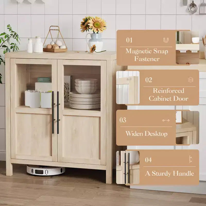 COZONY 29 Sideboard Buffet Cabinet with Glass Doors & Drawers, Farmhouse Coffee Bar Storage Cabinet for Kitchen or Dining Room