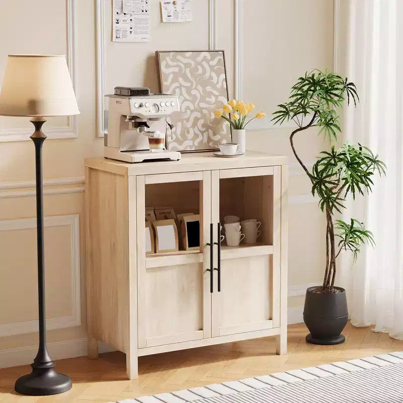 COZONY 29 Sideboard Buffet Cabinet with Glass Doors & Drawers, Farmhouse Coffee Bar Storage Cabinet for Kitchen or Dining Room