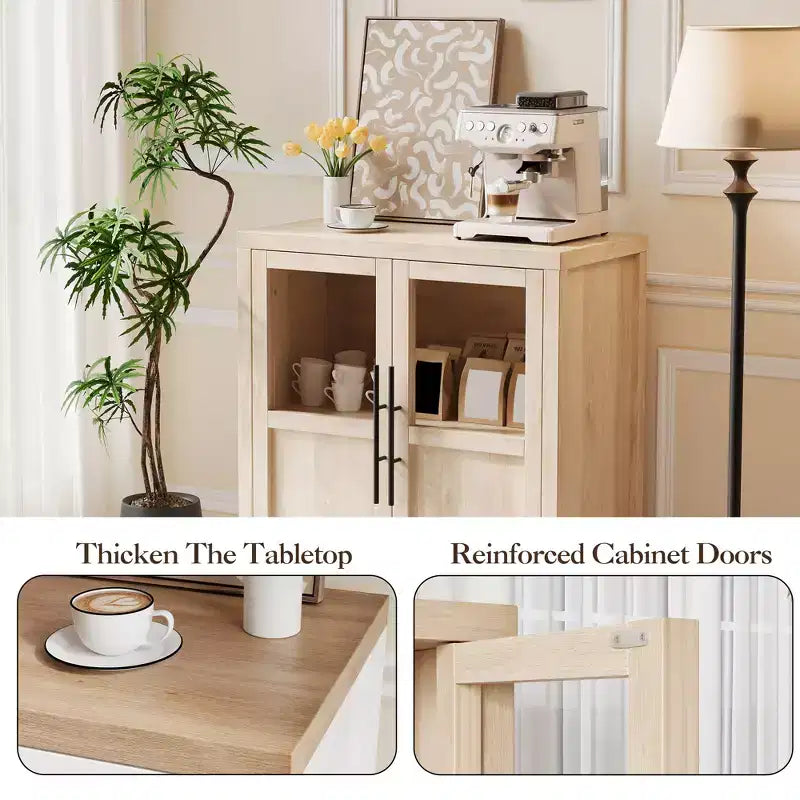 COZONY 29 Sideboard Buffet Cabinet with Glass Doors & Drawers, Farmhouse Coffee Bar Storage Cabinet for Kitchen or Dining Room