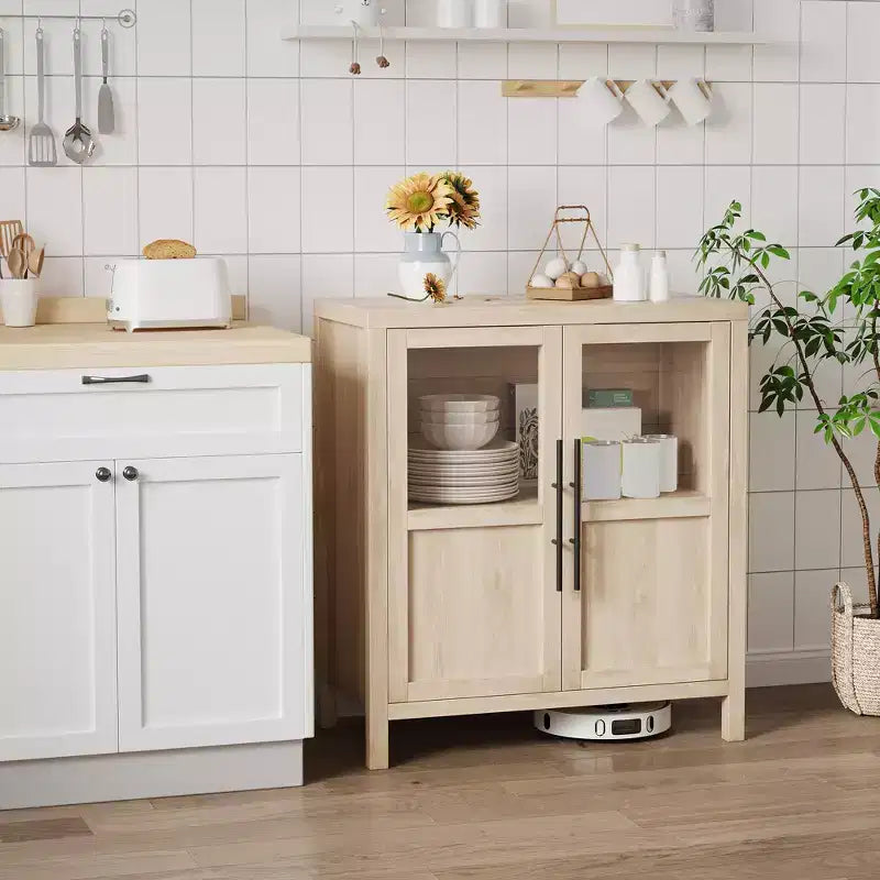 COZONY 29 Sideboard Buffet Cabinet with Glass Doors & Drawers, Farmhouse Coffee Bar Storage Cabinet for Kitchen or Dining Room