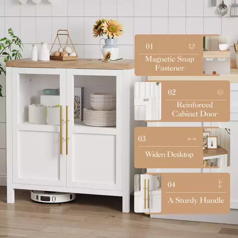 COZONY 29 Sideboard Buffet Cabinet with Glass Doors & Drawers, Farmhouse Coffee Bar Storage Cabinet for Kitchen or Dining Room