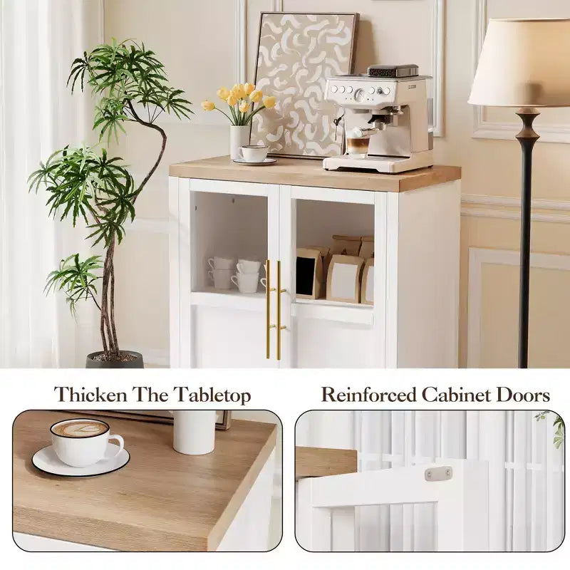 COZONY 29 Sideboard Buffet Cabinet with Glass Doors & Drawers, Farmhouse Coffee Bar Storage Cabinet for Kitchen or Dining Room