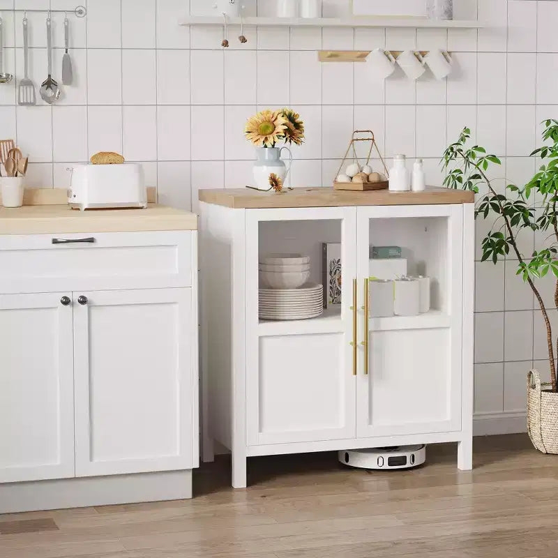 COZONY 29 Sideboard Buffet Cabinet with Glass Doors & Drawers, Farmhouse Coffee Bar Storage Cabinet for Kitchen or Dining Room