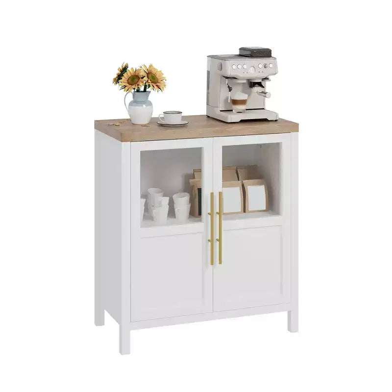 COZONY 29 Sideboard Buffet Cabinet with Glass Doors & Drawers, Farmhouse Coffee Bar Storage Cabinet for Kitchen or Dining Room