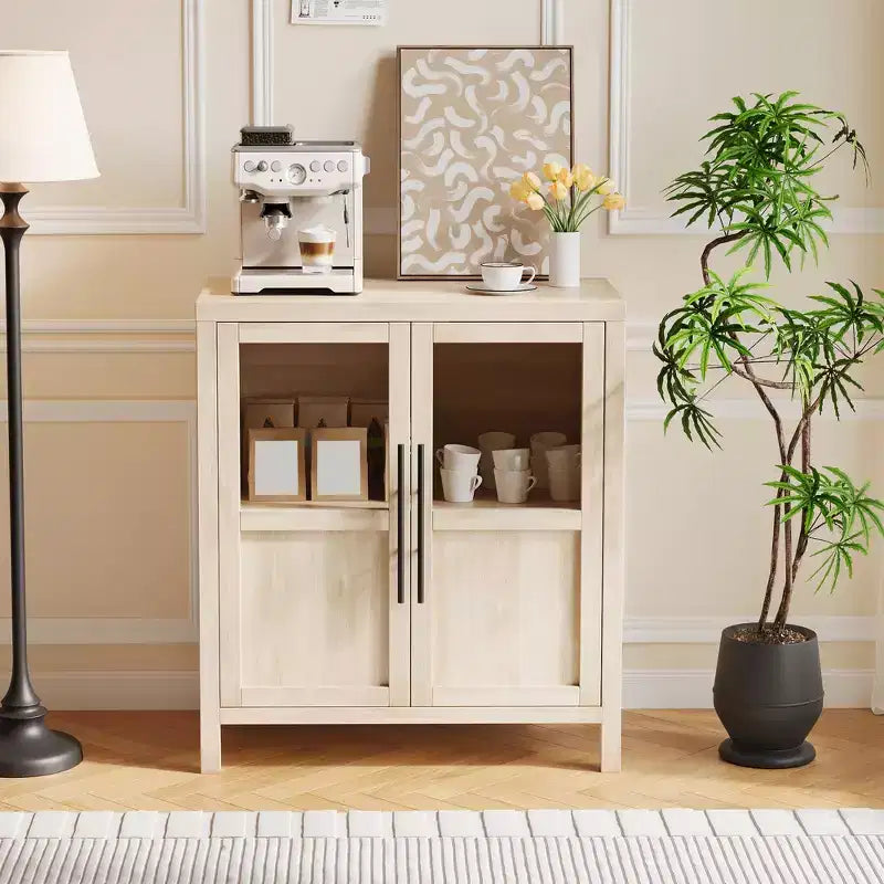 COZONY 29 Sideboard Buffet Cabinet with Glass Doors & Drawers, Farmhouse Coffee Bar Storage Cabinet for Kitchen or Dining Room