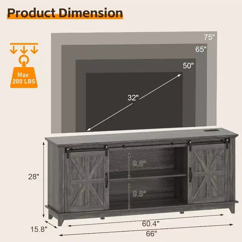 Farmhouse TV Stand for 75 Inch TVWood Entertainment Center with Barn Doors,Adjustable Shelves & Storage Cabinets,Media Console Table for Living Room