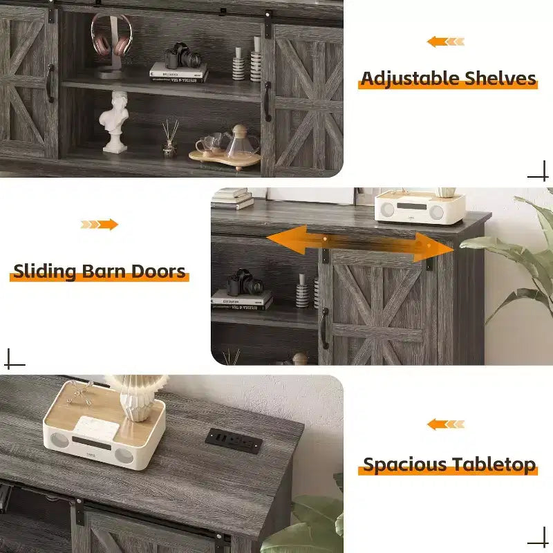 Farmhouse TV Stand for 75 Inch TVWood Entertainment Center with Barn Doors,Adjustable Shelves & Storage Cabinets,Media Console Table for Living Room