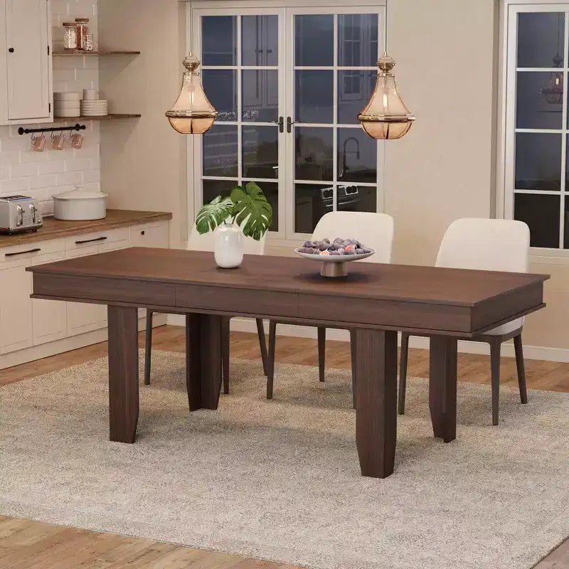 GustoWave 63-86.6 Extendable Dining Table for 6-10, Farmhouse Rectangular Kitchen Table with Sturdy Wood Frame, Large Dining Room Table