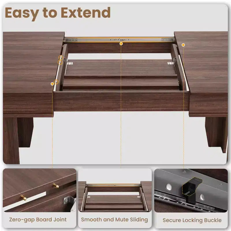 GustoWave 63-86.6 Extendable Dining Table for 6-10, Farmhouse Rectangular Kitchen Table with Sturdy Wood Frame, Large Dining Room Table
