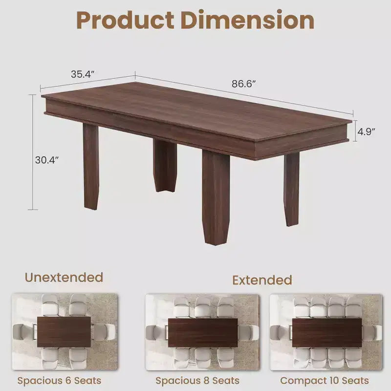 GustoWave 63-86.6 Extendable Dining Table for 6-10, Farmhouse Rectangular Kitchen Table with Sturdy Wood Frame, Large Dining Room Table