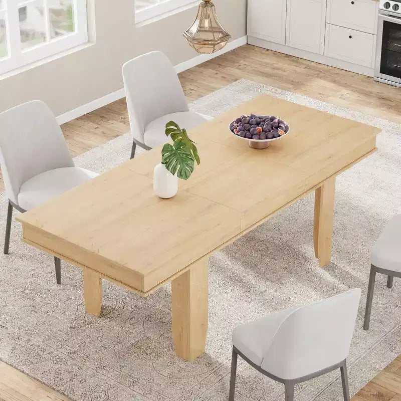 GustoWave 63-86.6 Extendable Dining Table for 6-10, Farmhouse Rectangular Kitchen Table with Sturdy Wood Frame, Large Dining Room Table