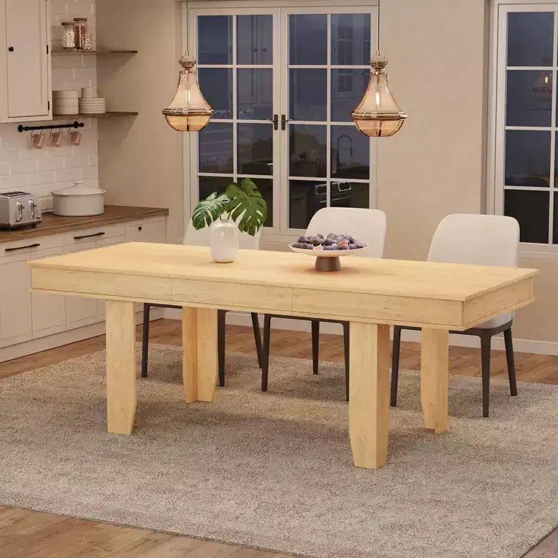 GustoWave 63-86.6 Extendable Dining Table for 6-10, Farmhouse Rectangular Kitchen Table with Sturdy Wood Frame, Large Dining Room Table