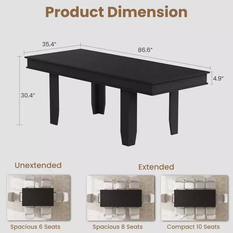 GustoWave 63-86.6 Extendable Dining Table for 6-10, Farmhouse Rectangular Kitchen Table with Sturdy Wood Frame, Large Dining Room Table