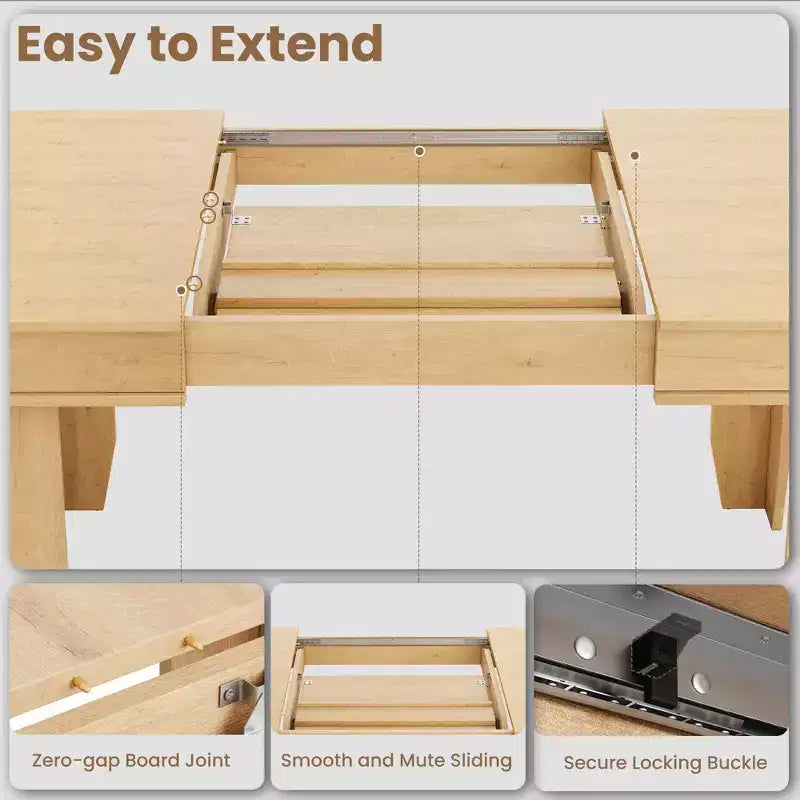 GustoWave 63-86.6 Extendable Dining Table for 6-10, Farmhouse Rectangular Kitchen Table with Sturdy Wood Frame, Large Dining Room Table