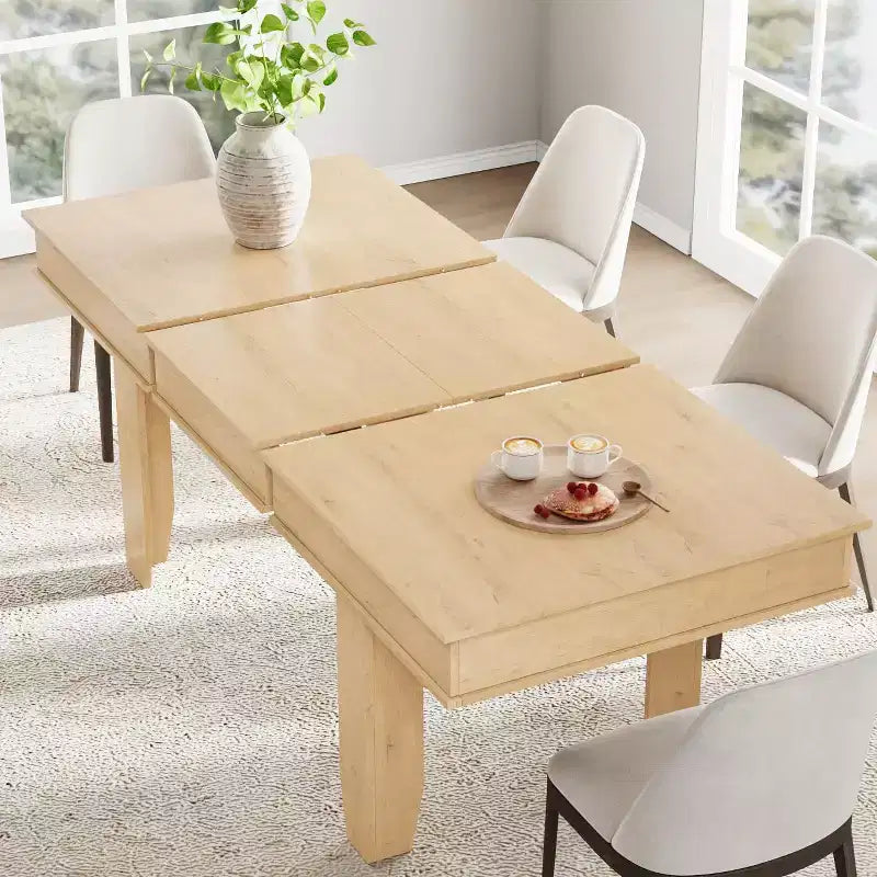 GustoWave 63-86.6 Extendable Dining Table for 6-10, Farmhouse Rectangular Kitchen Table with Sturdy Wood Frame, Large Dining Room Table
