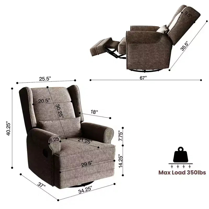 Swivel Rocker Recliner Chair with Ottoman Footrest, Glider Rocking Chair with Lumbar Support, Upholstered Nursery Chair for Bedroom Living Room