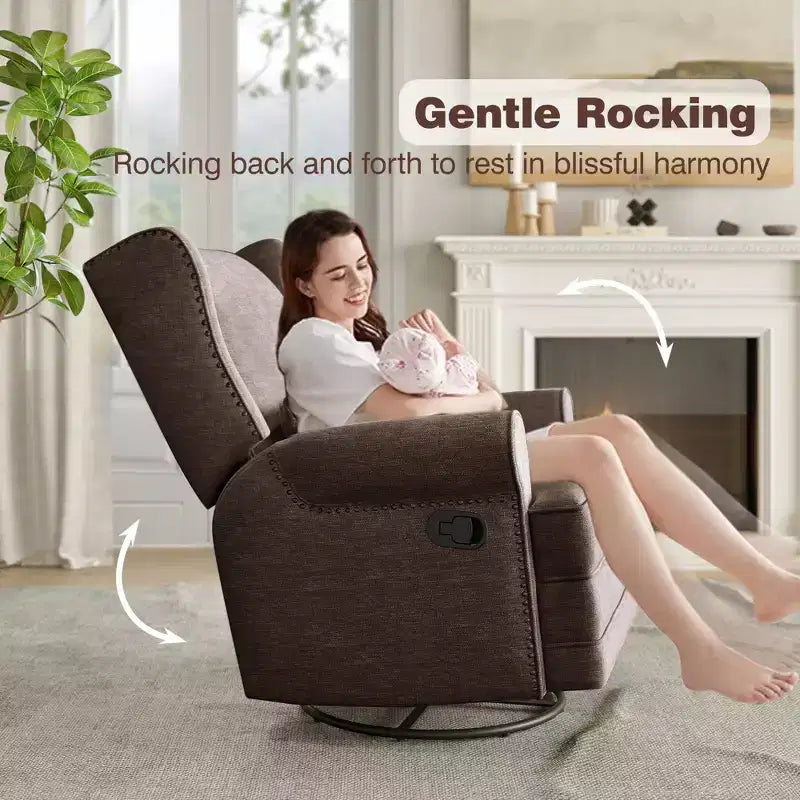Swivel Rocker Recliner Chair with Ottoman Footrest, Glider Rocking Chair with Lumbar Support, Upholstered Nursery Chair for Bedroom Living Room