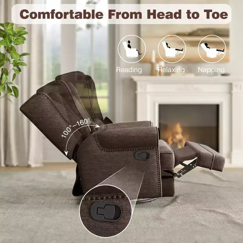 Swivel Rocker Recliner Chair with Ottoman Footrest, Glider Rocking Chair with Lumbar Support, Upholstered Nursery Chair for Bedroom Living Room