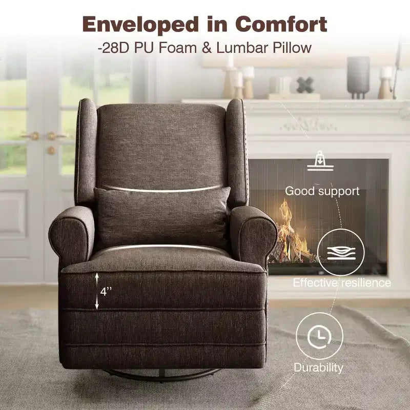 Swivel Rocker Recliner Chair with Ottoman Footrest, Glider Rocking Chair with Lumbar Support, Upholstered Nursery Chair for Bedroom Living Room