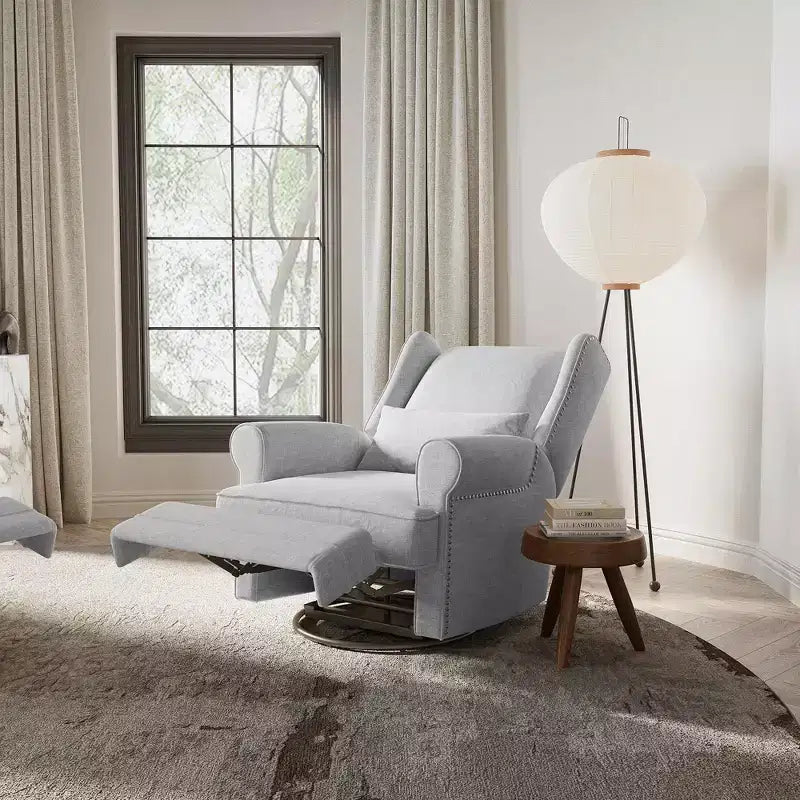 Swivel Rocker Recliner Chair with Ottoman Footrest, Glider Rocking Chair with Lumbar Support, Upholstered Nursery Chair for Bedroom Living Room