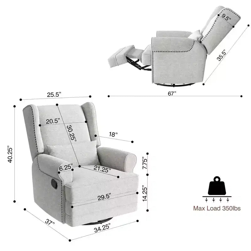 Swivel Rocker Recliner Chair with Ottoman Footrest, Glider Rocking Chair with Lumbar Support, Upholstered Nursery Chair for Bedroom Living Room