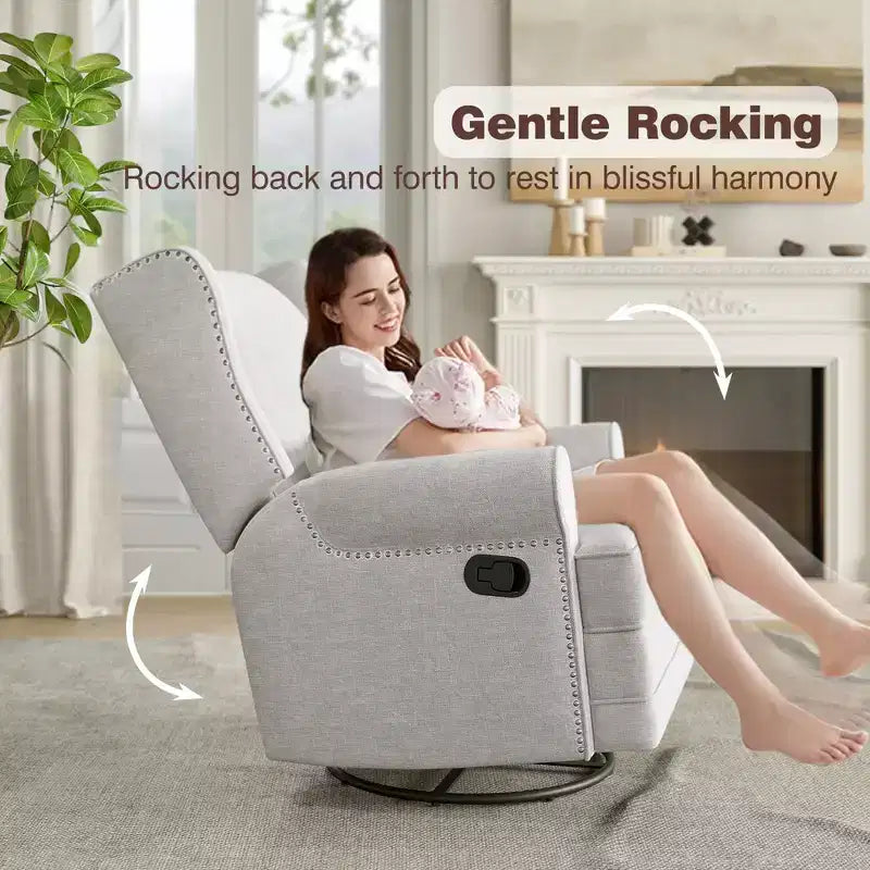 Swivel Rocker Recliner Chair with Ottoman Footrest, Glider Rocking Chair with Lumbar Support, Upholstered Nursery Chair for Bedroom Living Room