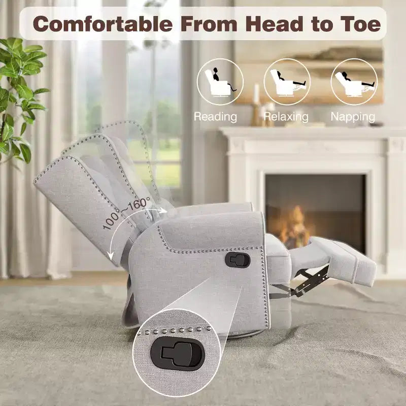 Swivel Rocker Recliner Chair with Ottoman Footrest, Glider Rocking Chair with Lumbar Support, Upholstered Nursery Chair for Bedroom Living Room