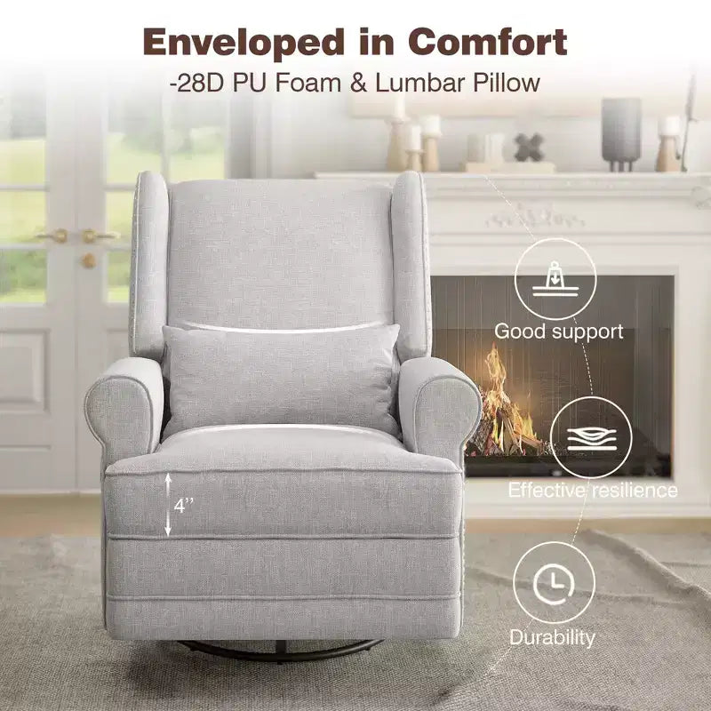 Swivel Rocker Recliner Chair with Ottoman Footrest, Glider Rocking Chair with Lumbar Support, Upholstered Nursery Chair for Bedroom Living Room