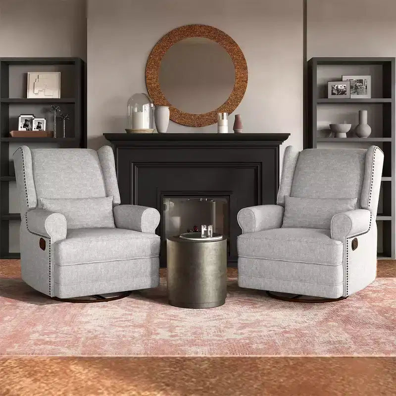 Swivel Rocker Recliner Chair with Ottoman Footrest, Glider Rocking Chair with Lumbar Support, Upholstered Nursery Chair for Bedroom Living Room