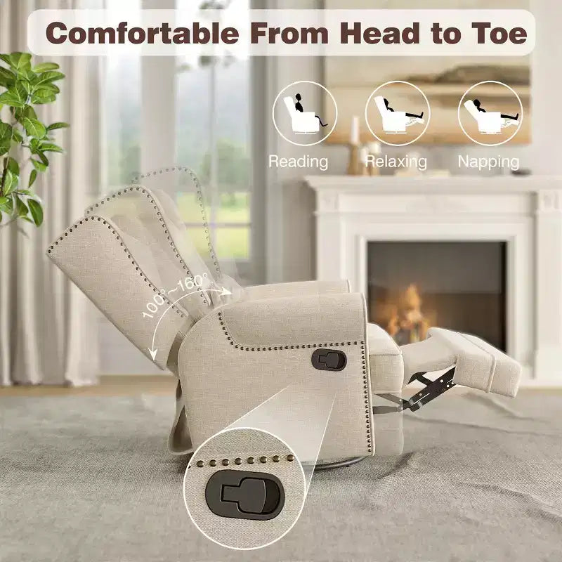 Swivel Rocker Recliner Chair with Ottoman Footrest, Glider Rocking Chair with Lumbar Support, Upholstered Nursery Chair for Bedroom Living Room
